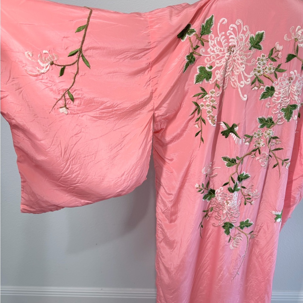 Vintage Japanese Kimono Cherry Blossom Embroidered One Size - Picture 8 of 10